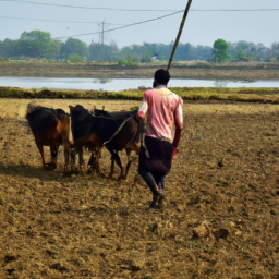 Farmer farming in village