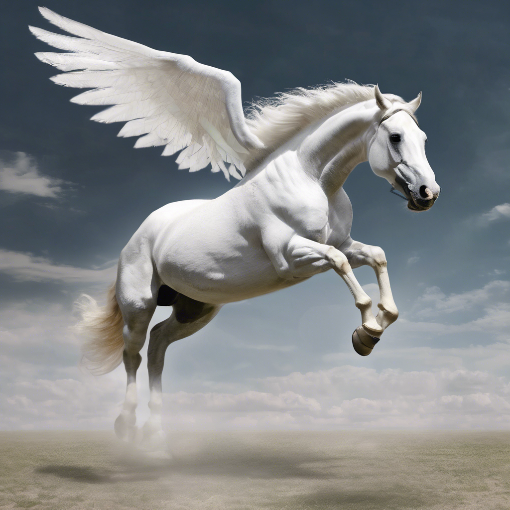 White horse flying with wings