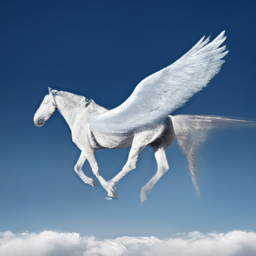 White horse flying with wings