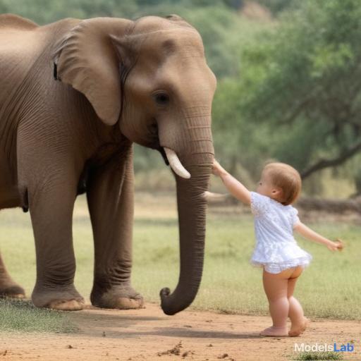 Elephant playing with toddler