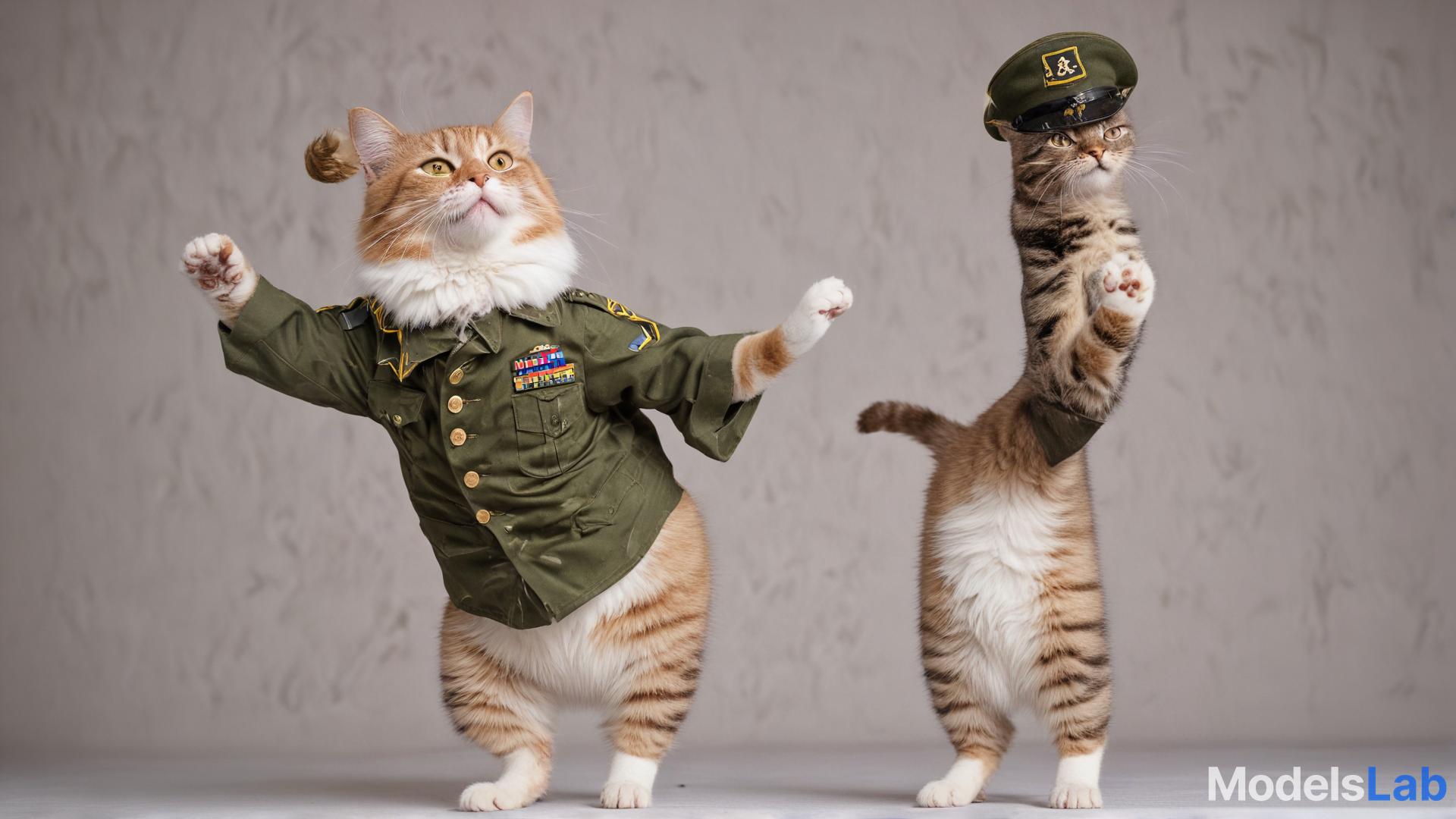 Cat dancing wearing USA army uniform