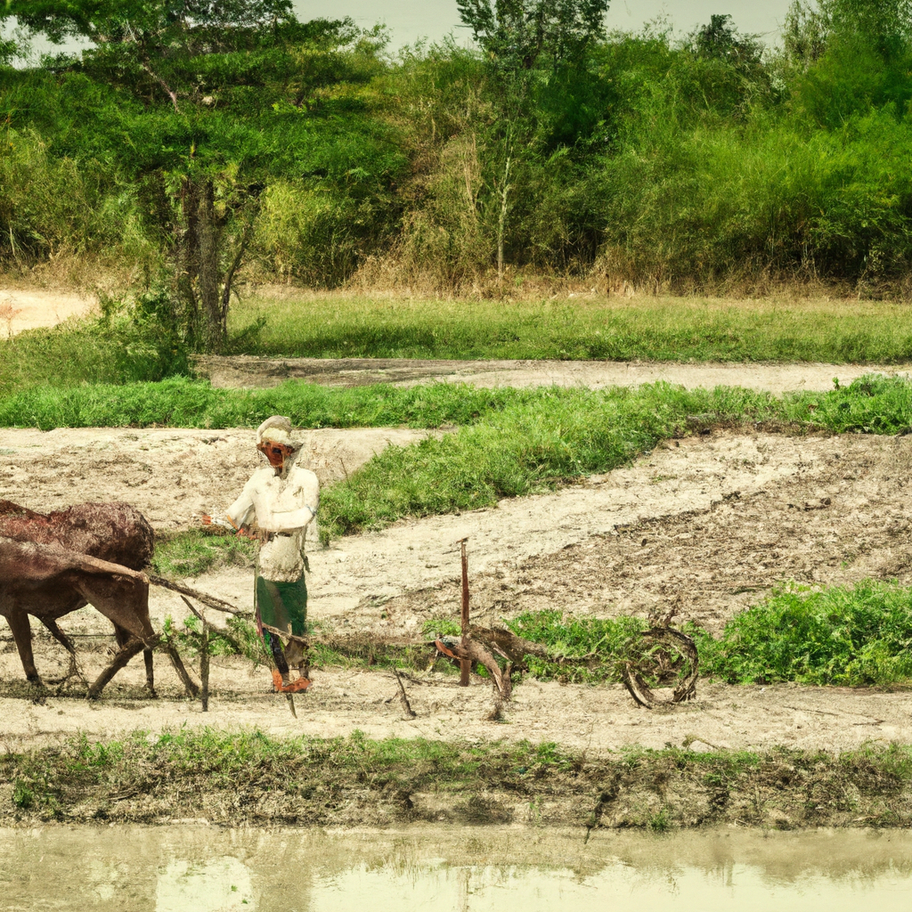 Farmer farming in village